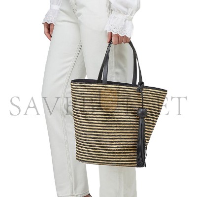 YSL SAINT LAURENT STRIPED TOTE IN RAFFIA AND LEATHER 600308 (30*28*15cm)